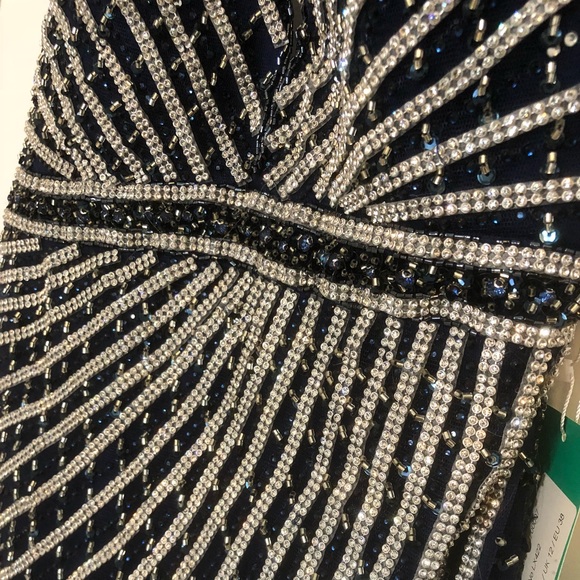 Navy Sequin Halter Mermaid Evening Gown - Picture 4 of 6